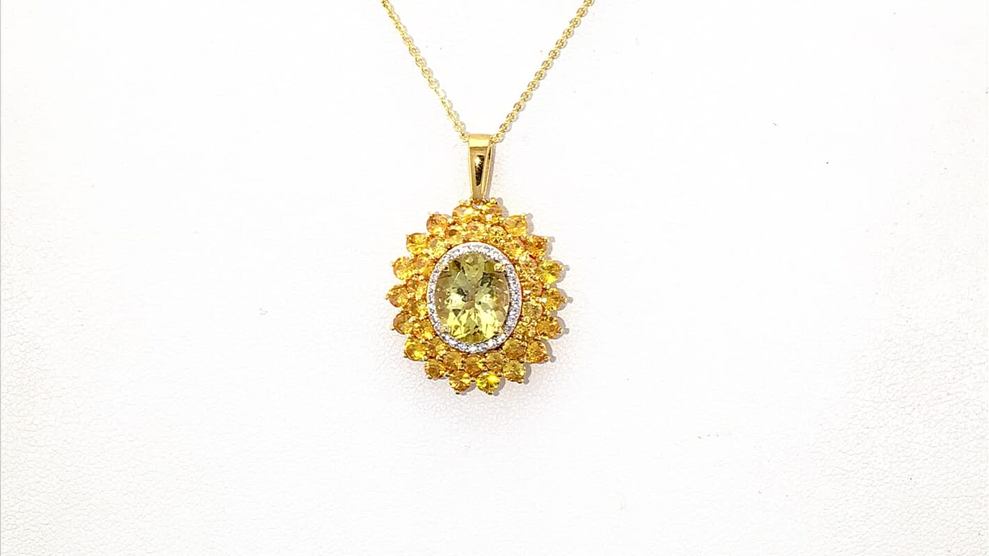 Madagascar Yellow Apatite and Multi Gemstone 7.40 ctw Floral Pendant Necklace in 18K Vermeil Yellow Gold Over Sterling Silver 20 Inches