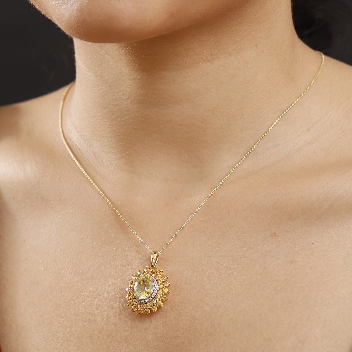 Madagascar Yellow Apatite and Multi Gemstone 7.40 ctw Floral Pendant Necklace in 18K Vermeil Yellow Gold Over Sterling Silver 20 Inches image number 2