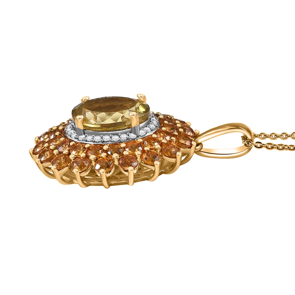 Madagascar Yellow Apatite and Multi Gemstone 7.40 ctw Floral Pendant Necklace in 18K Vermeil Yellow Gold Over Sterling Silver 20 Inches image number 3