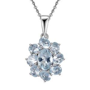 Premium Mangoro Aquamarine 1.90 ctw Ocean Bloom Pendant Necklace in Rhodium Over Sterling Silver 20 Inches
