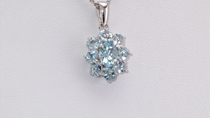Premium Mangoro Aquamarine 1.90 ctw Ocean Bloom Pendant Necklace in Rhodium Over Sterling Silver 20 Inches