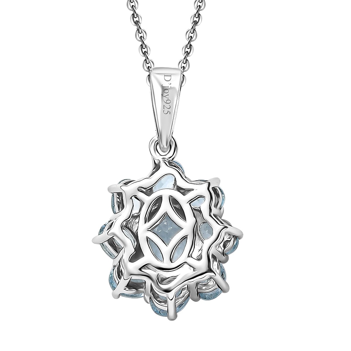 Premium Mangoro Aquamarine 1.90 ctw Ocean Bloom Pendant Necklace in Rhodium Over Sterling Silver 20 Inches