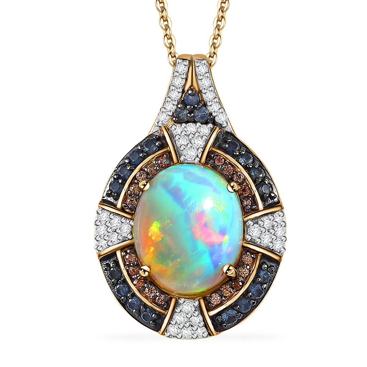 D'Joy Ethiopian Welo Opal and Multi Gemstone 4.70 ctw Pendant Necklace in 18K Vermeil Yellow Gold Over Sterling Silver 20 Inches image number 0