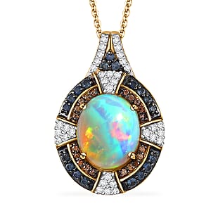 D'Joy Ethiopian Welo Opal and Multi Gemstone 4.70 ctw Pendant Necklace in 18K Vermeil Yellow Gold Over Sterling Silver 20 Inches
