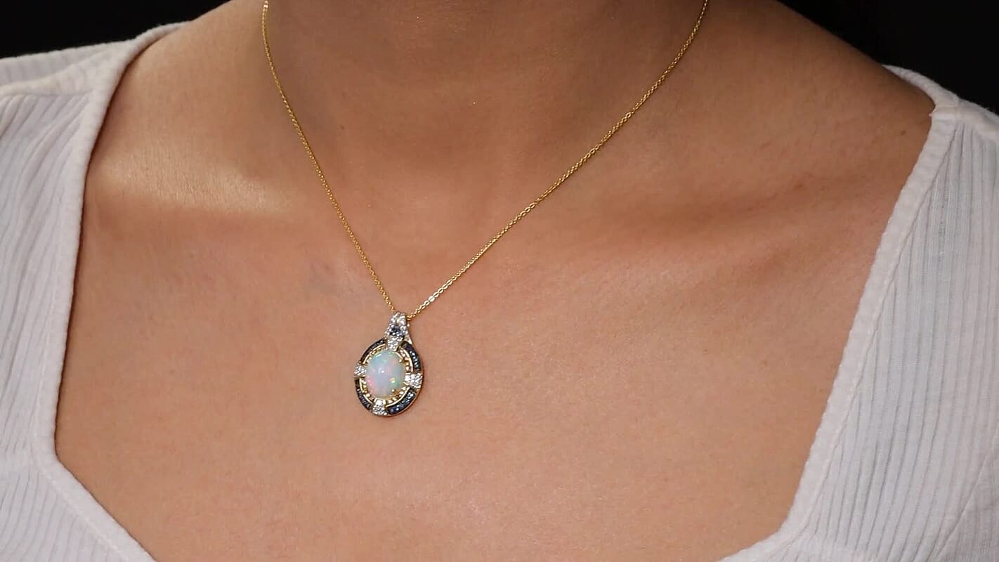D'Joy Ethiopian Welo Opal and Multi Gemstone 4.70 ctw Pendant Necklace in 18K Vermeil Yellow Gold Over Sterling Silver 20 Inches