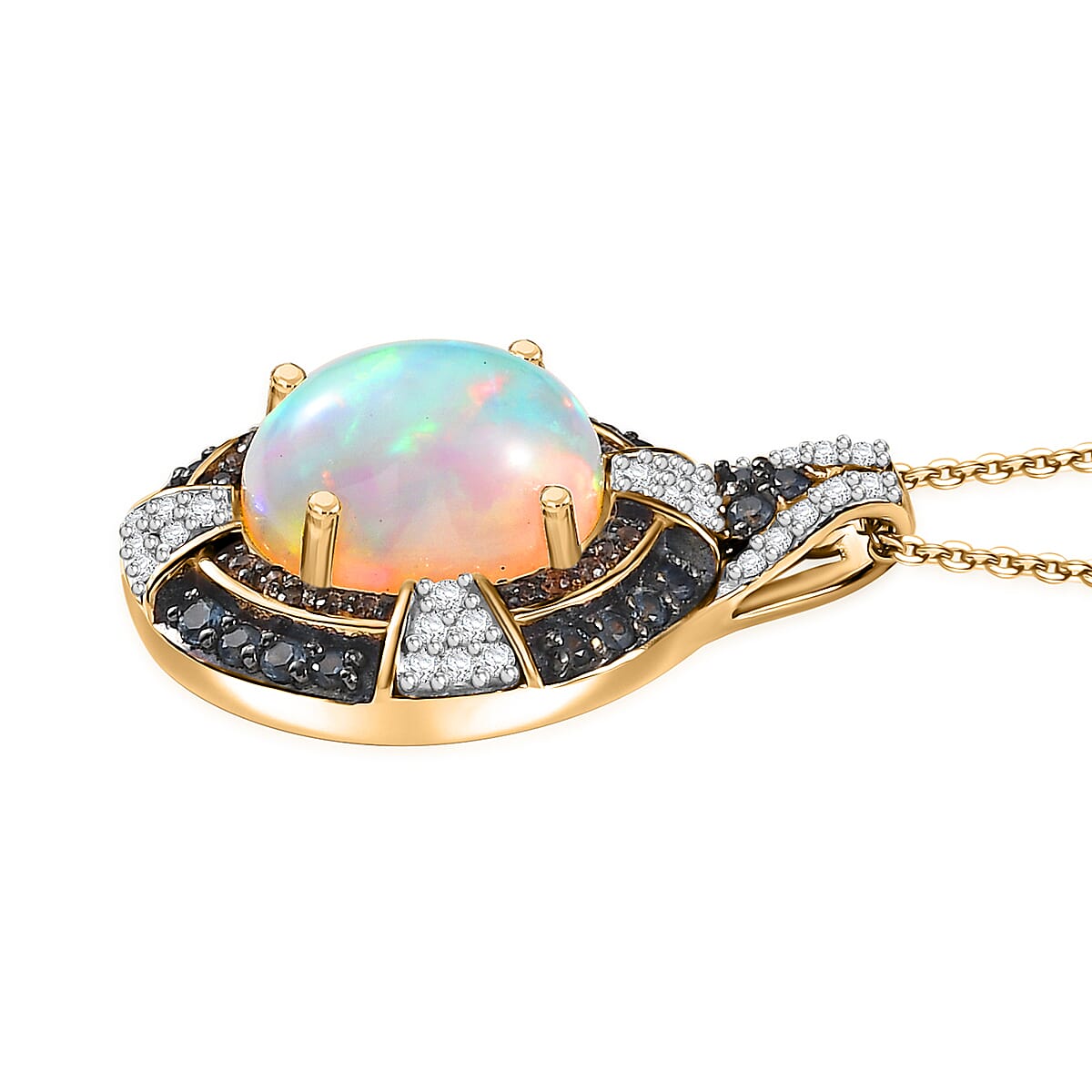 D'Joy Ethiopian Welo Opal and Multi Gemstone 4.70 ctw Pendant Necklace in 18K Vermeil Yellow Gold Over Sterling Silver 20 Inches image number 3
