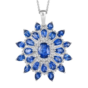 Kashmir Kyanite 8.15 ctw Celestial Bloom Pendant Necklace in Rhodium Over Sterling Silver 20 Inches