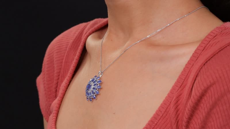 D'Joy Kashmir Kyanite 8.15 ctw Celestial Bloom Pendant Necklace in Rhodium Over Sterling Silver 20 Inches
