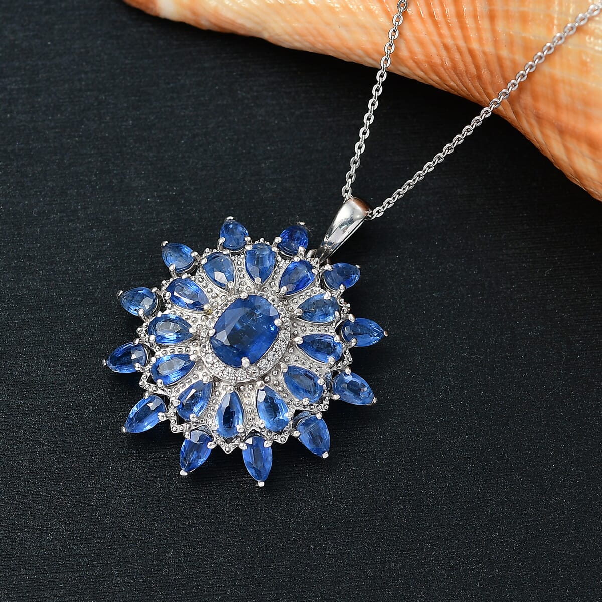 Kashmir Kyanite 8.15 ctw Celestial Bloom Pendant Necklace in Rhodium Over Sterling Silver 20 Inches image number 1