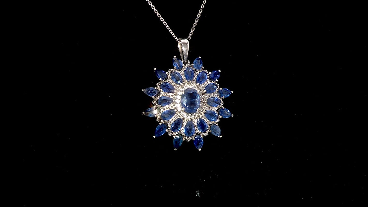 D'Joy Kashmir Kyanite 8.15 ctw Celestial Bloom Pendant Necklace in Rhodium Over Sterling Silver 20 Inches