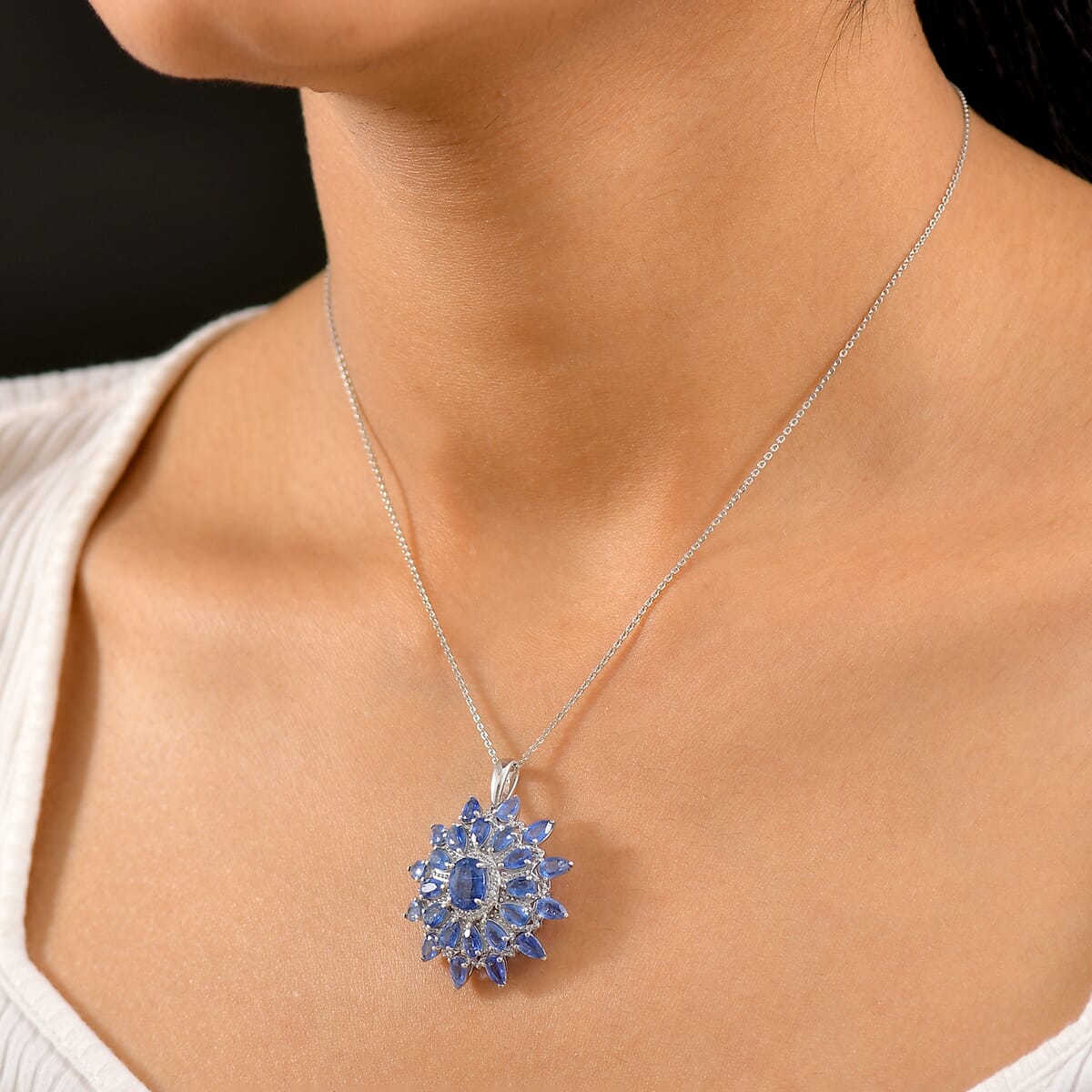Kashmir Kyanite 8.15 ctw Celestial Bloom Pendant Necklace in Rhodium Over Sterling Silver 20 Inches image number 2