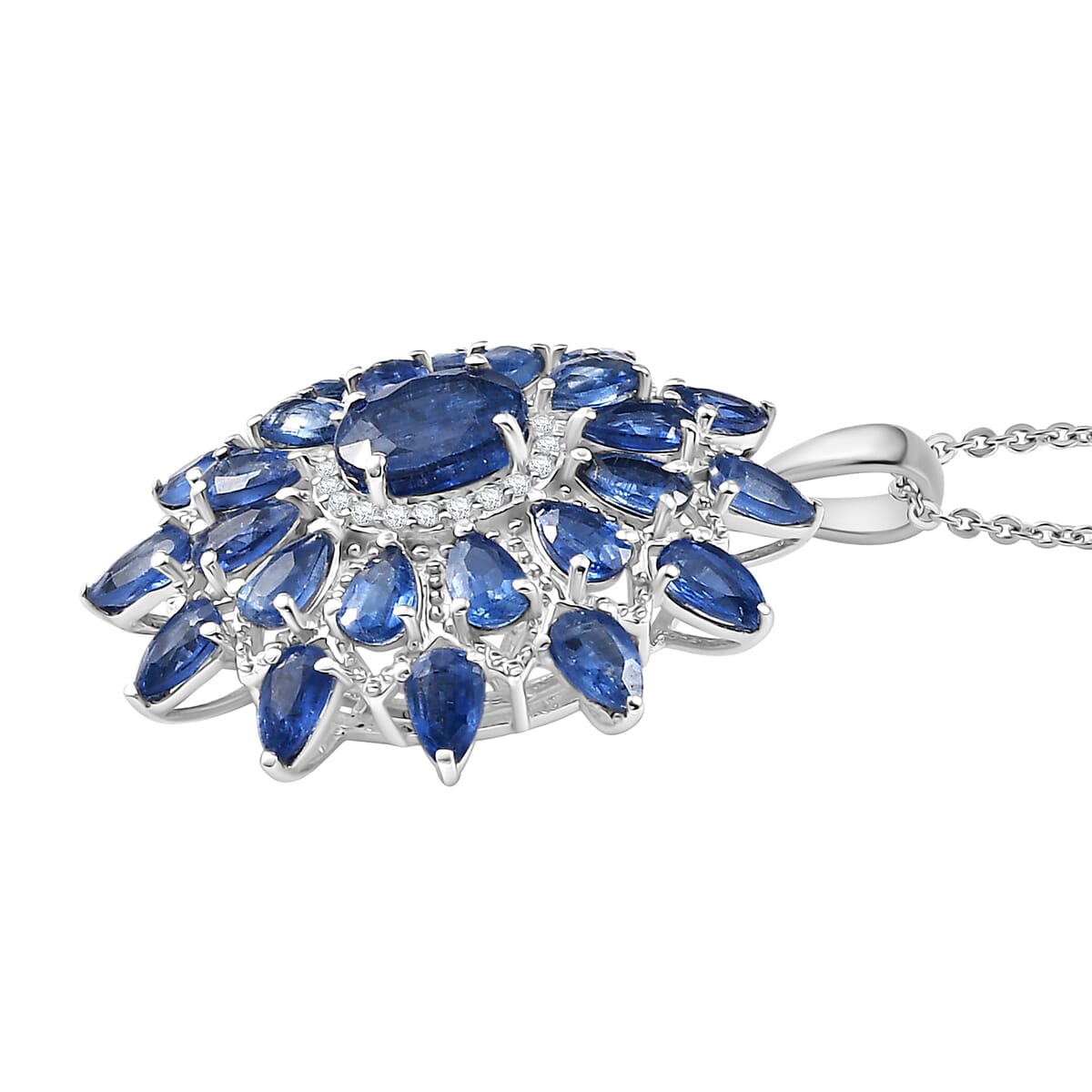Kashmir Kyanite 8.15 ctw Celestial Bloom Pendant Necklace in Rhodium Over Sterling Silver 20 Inches image number 3