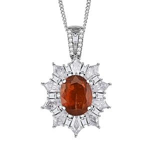 D'Joy Orange Kyanite, Moissanite Pendant Necklace (18 Inches) in Rhodium Over Sterling Silver 5.00 ctw