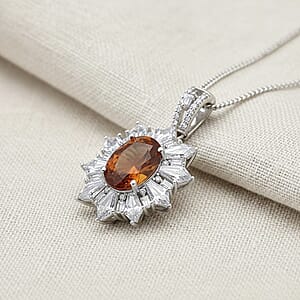 D'Joy Orange Kyanite, Moissanite Pendant Necklace in Rhodium Over Sterling Silver 5.00 ctw (18 Inches)