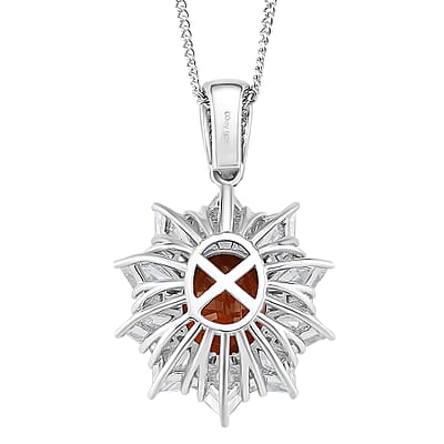 D'Joy Orange Kyanite and Moissanite 5.00 ctw  Starlight Halo Pendant Necklace in Rhodium Over Sterling Silver 18 Inches