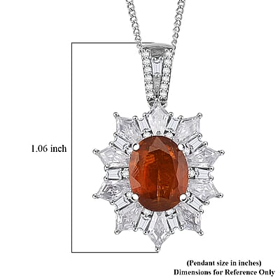 D'Joy Orange Kyanite and Moissanite 5.00 ctw  Starlight Halo Pendant Necklace in Rhodium Over Sterling Silver 18 Inches
