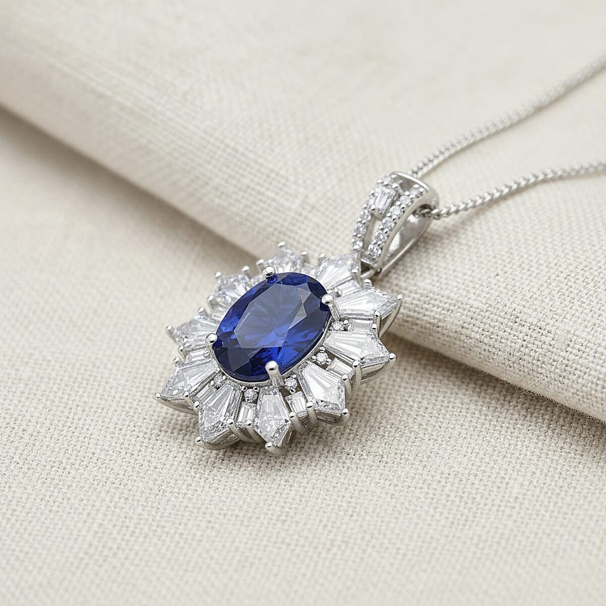 D'Joy Kashmir Kyanite, Moissanite Pendant Necklace in Rhodium Over Sterling Silver 5.60 ctw (18 Inches) image number 1