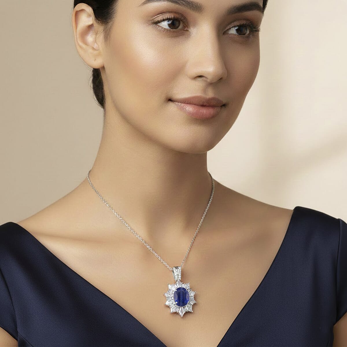 D'Joy Kashmir Kyanite, Moissanite Pendant Necklace in Rhodium Over Sterling Silver 5.60 ctw (18 Inches) image number 2