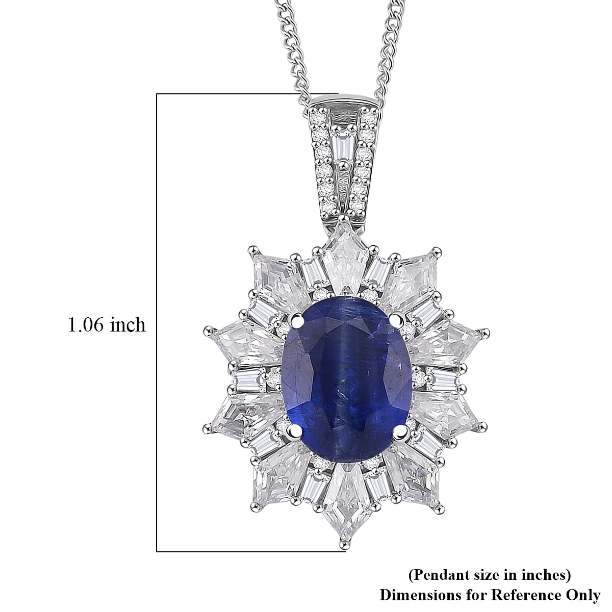 D'Joy Kashmir Kyanite, Moissanite Pendant Necklace in Rhodium Over Sterling Silver 5.60 ctw (18 Inches) image number 6