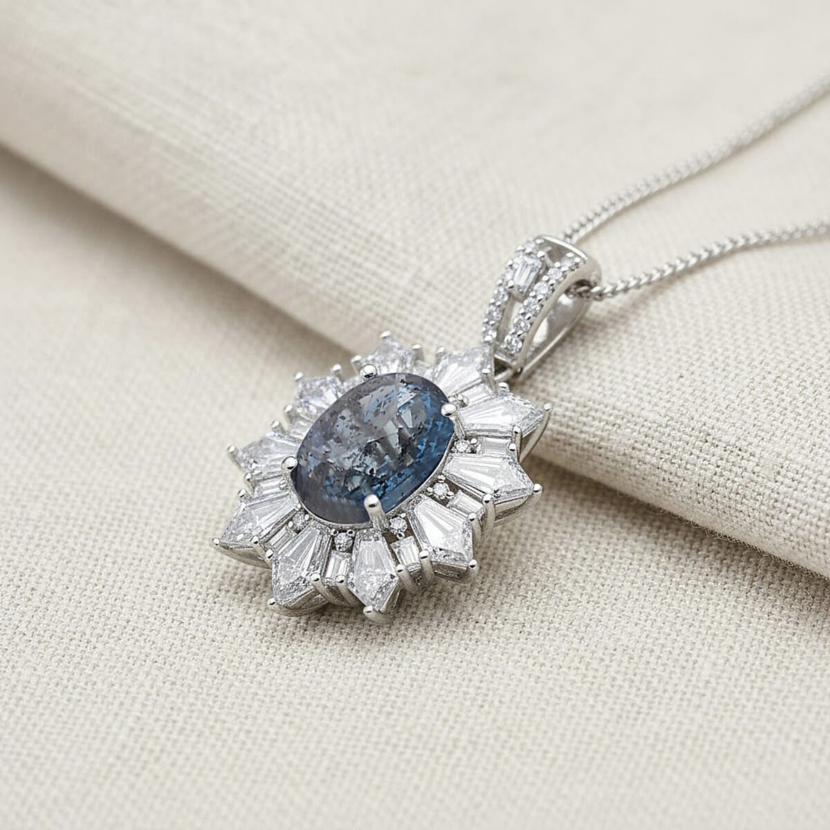 D'Joy Indigo Kyanite, Moissanite Pendant Necklace in Rhodium Over Sterling Silver 5.50 ctw (18 Inches) image number 1