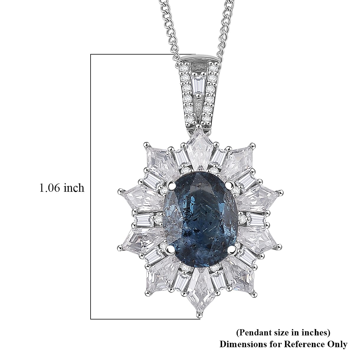 D'Joy Indigo Kyanite, Moissanite Pendant Necklace in Rhodium Over Sterling Silver 5.50 ctw (18 Inches) image number 6