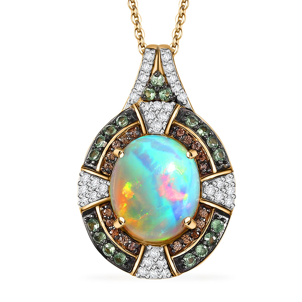 D'Joy Ethiopian Welo Opal and Multi Gemstone 4.70 ctw Pendant Necklace in 18K Vermeil Yellow Gold Over Sterling Silver 20 Inches image number 0