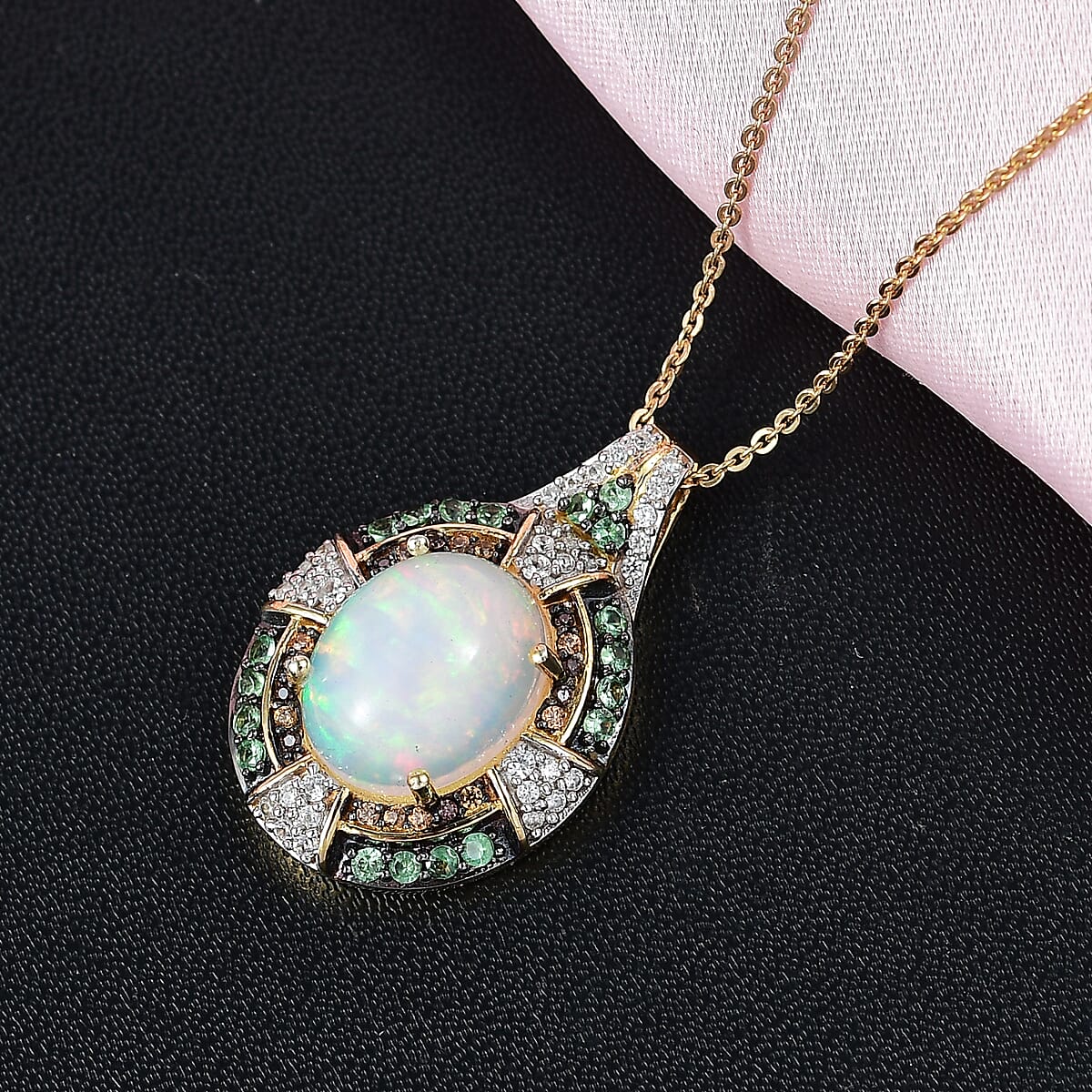 D'Joy Ethiopian Welo Opal and Multi Gemstone 4.70 ctw Pendant Necklace in 18K Vermeil Yellow Gold Over Sterling Silver 20 Inches image number 1