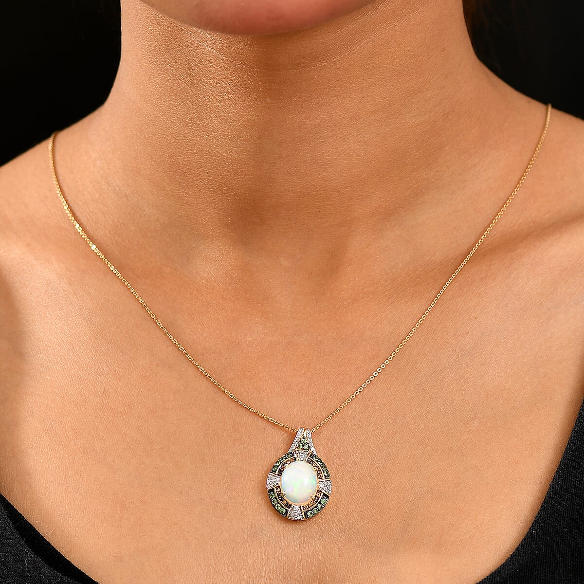 D'Joy Ethiopian Welo Opal and Multi Gemstone 4.70 ctw Pendant Necklace in 18K Vermeil Yellow Gold Over Sterling Silver 20 Inches image number 2