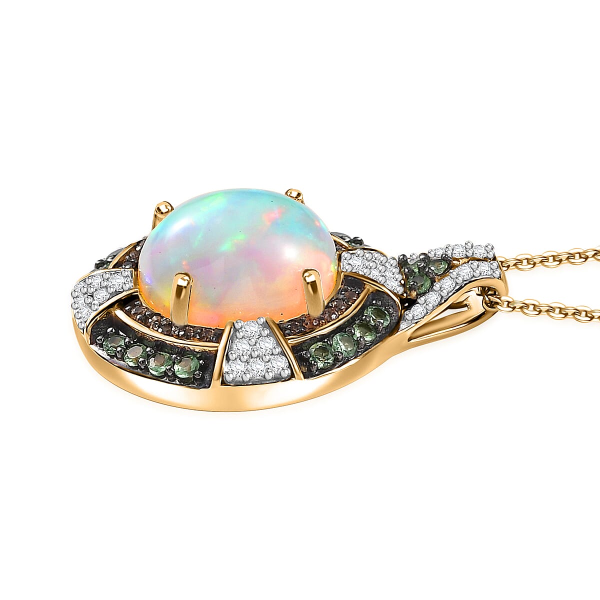 D'Joy Ethiopian Welo Opal and Multi Gemstone 4.70 ctw Pendant Necklace in 18K Vermeil Yellow Gold Over Sterling Silver 20 Inches image number 3