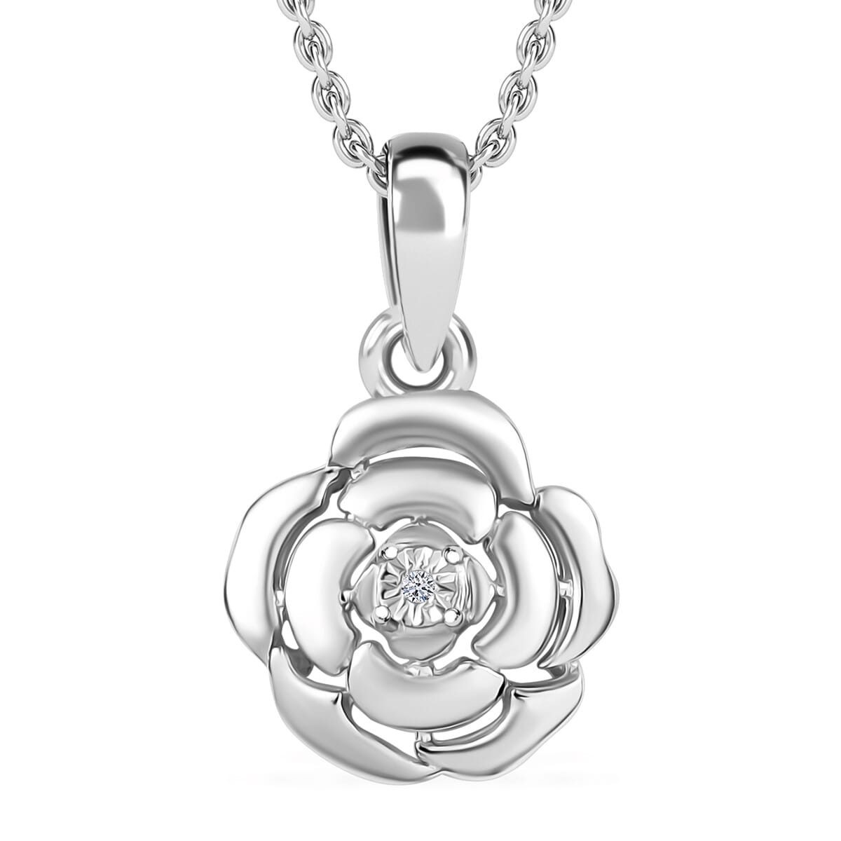 Luxuriant Lab Grown Diamond VS Accent Floral Pendant in Sterling Silver with Stainless Steel Necklace 20 Inches image number 0