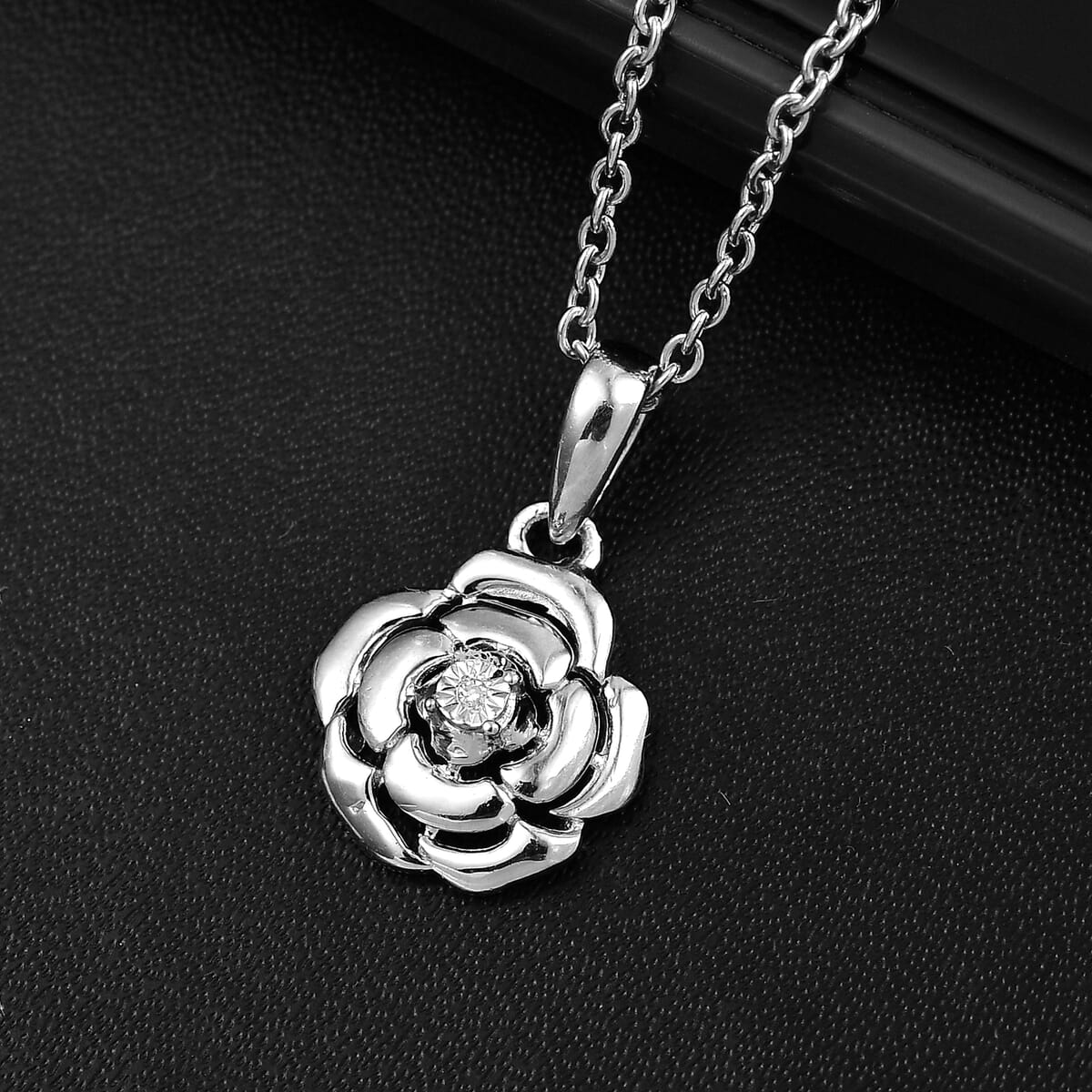 Luxuriant Lab Grown Diamond VS Accent Floral Pendant in Sterling Silver with Stainless Steel Necklace 20 Inches image number 1