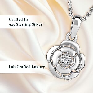 Diamond VS Accent Floral Pendant in Sterling Silver with Stainless Steel Necklace (20 Inches)