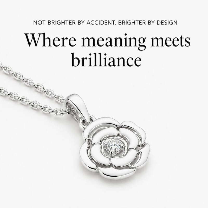 Luxuriant Lab Grown Diamond VS Accent Floral Pendant in Sterling Silver with Stainless Steel Necklace 20 Inches