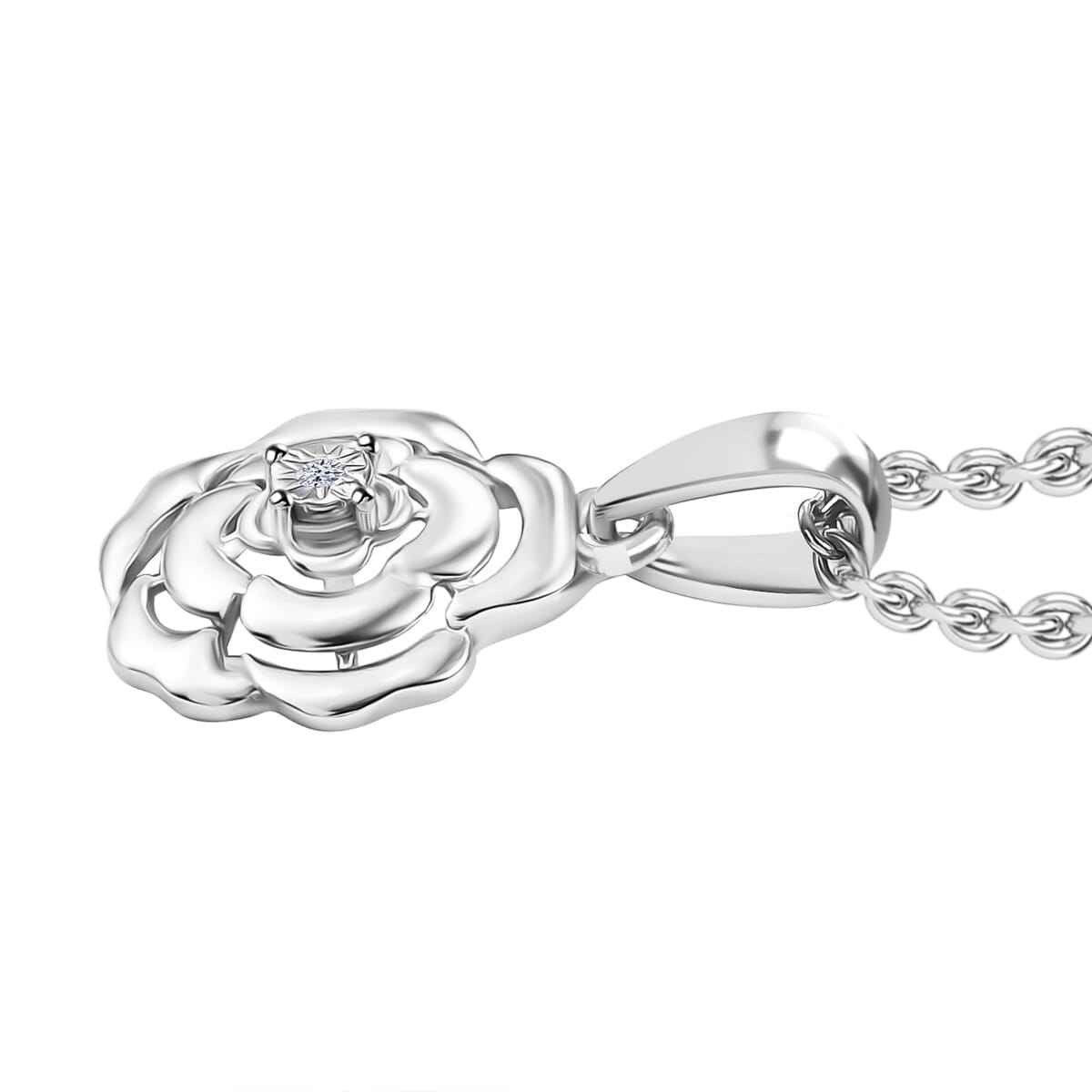 Luxuriant Lab Grown Diamond VS Accent Floral Pendant in Sterling Silver with Stainless Steel Necklace 20 Inches image number 3