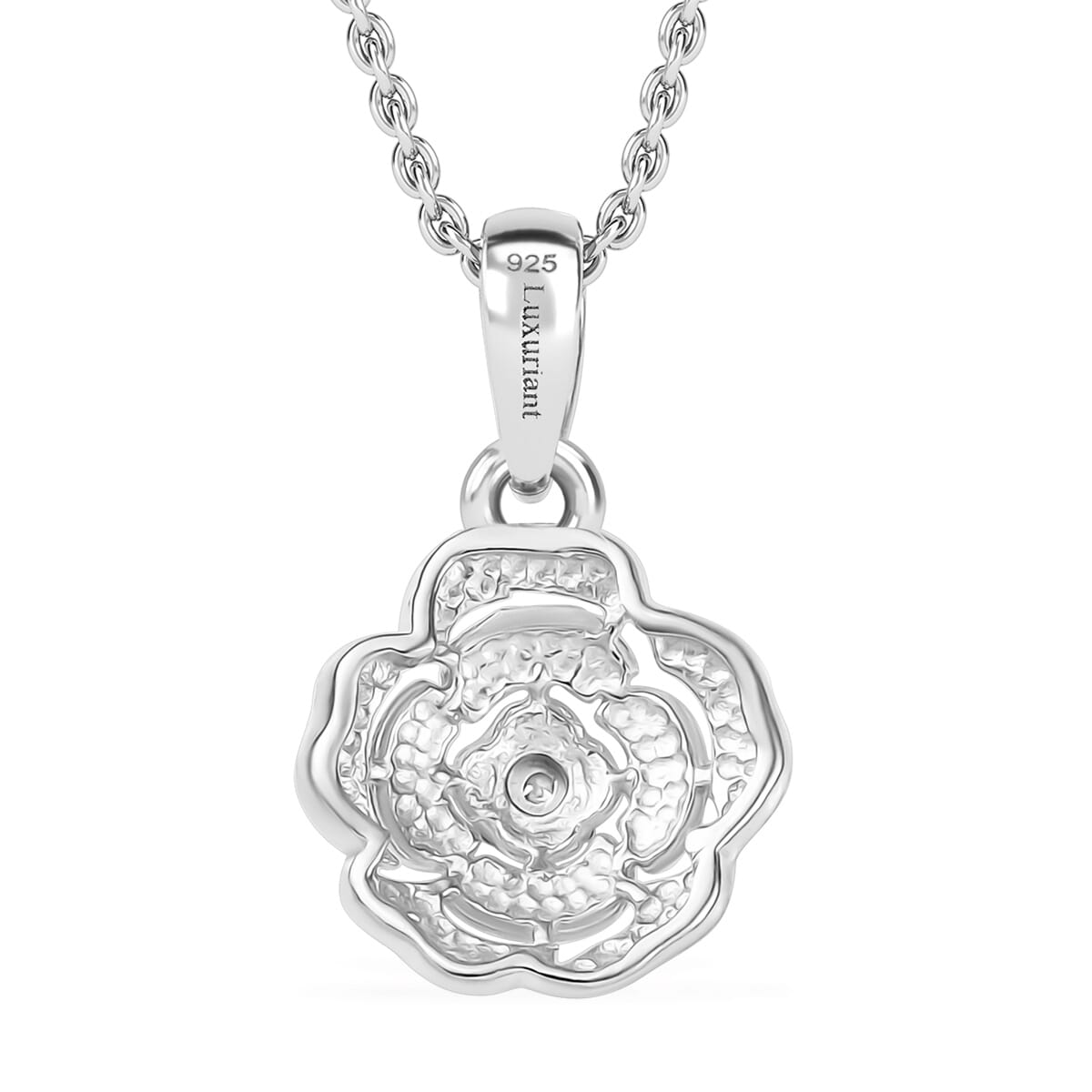 Luxuriant Lab Grown Diamond VS Accent Floral Pendant in Sterling Silver with Stainless Steel Necklace 20 Inches image number 4