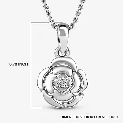 Luxuriant Lab Grown Diamond VS Accent Floral Pendant in Sterling Silver with Stainless Steel Necklace 20 Inches