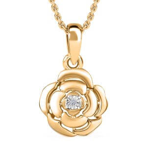 Luxuriant Lab Grown Diamond VS Accent Floral Pendant in 18K Yellow Gold Over Sterling Silver with Stainless Steel Necklace 20 Inches