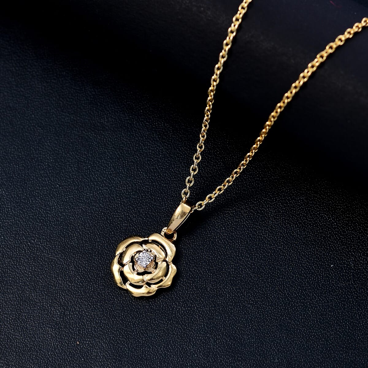 Luxuriant Lab Grown Diamond VS Accent Floral Pendant in 18K Yellow Gold Over Sterling Silver with Stainless Steel Necklace 20 Inches image number 1