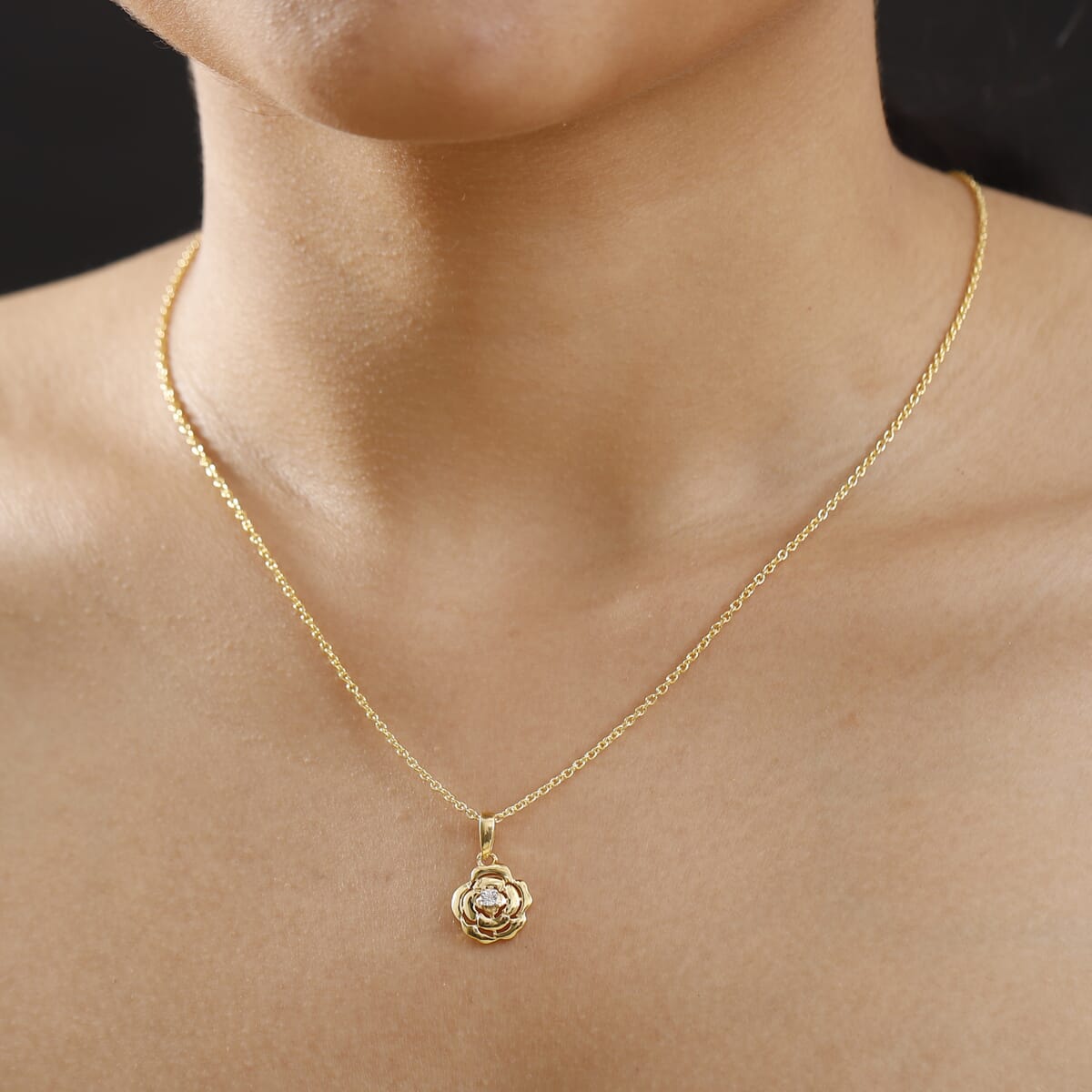 Luxuriant Lab Grown Diamond VS Accent Floral Pendant in 18K Yellow Gold Over Sterling Silver with Stainless Steel Necklace 20 Inches image number 2