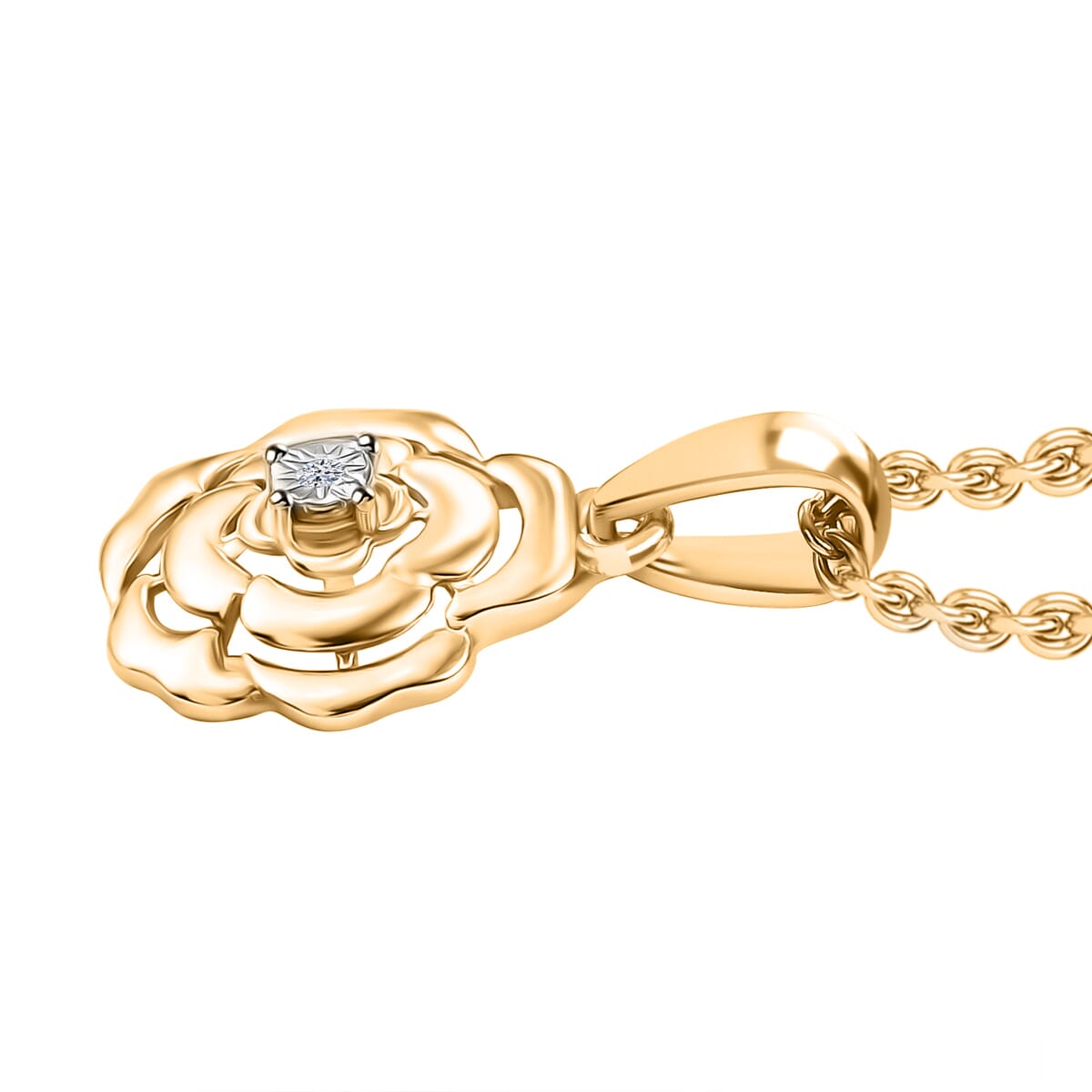 Luxuriant Lab Grown Diamond VS Accent Floral Pendant in 18K Yellow Gold Over Sterling Silver with Stainless Steel Necklace 20 Inches image number 3