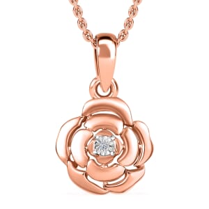 Luxuriant Lab Grown Diamond VS Accent Floral Pendant in 18K Rose Gold Over Sterling Silver with Stainless Steel Necklace 20 Inches