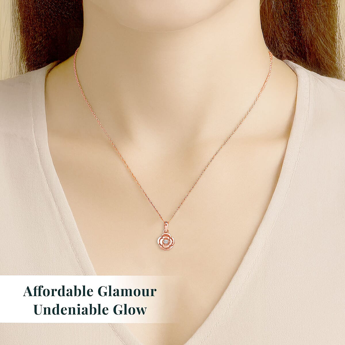 Diamond VS Accent Floral Pendant in 18K Rose Gold Over Sterling Silver with Stainless Steel Necklace 20 Inches image number 1