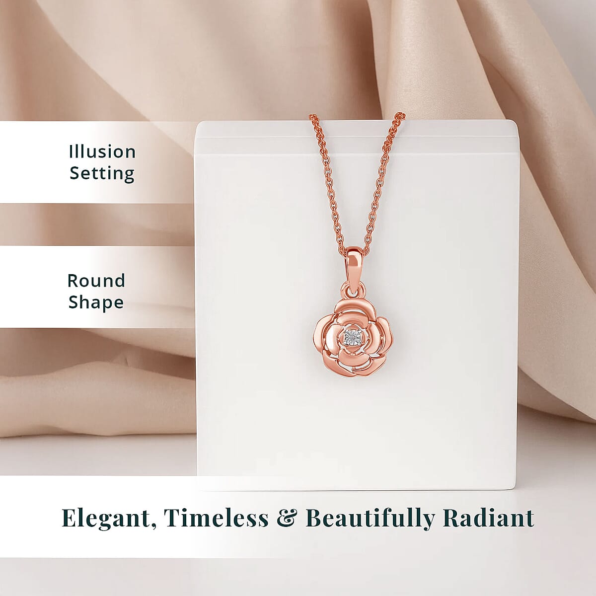 Diamond VS Accent Floral Pendant in 18K Rose Gold Over Sterling Silver with Stainless Steel Necklace 20 Inches image number 4