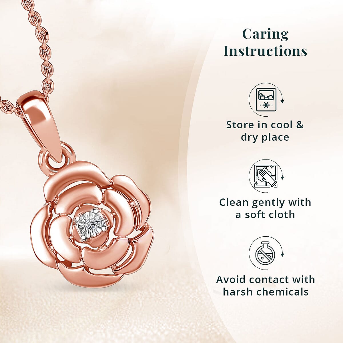 Diamond VS Accent Floral Pendant in 18K Rose Gold Over Sterling Silver with Stainless Steel Necklace 20 Inches image number 5