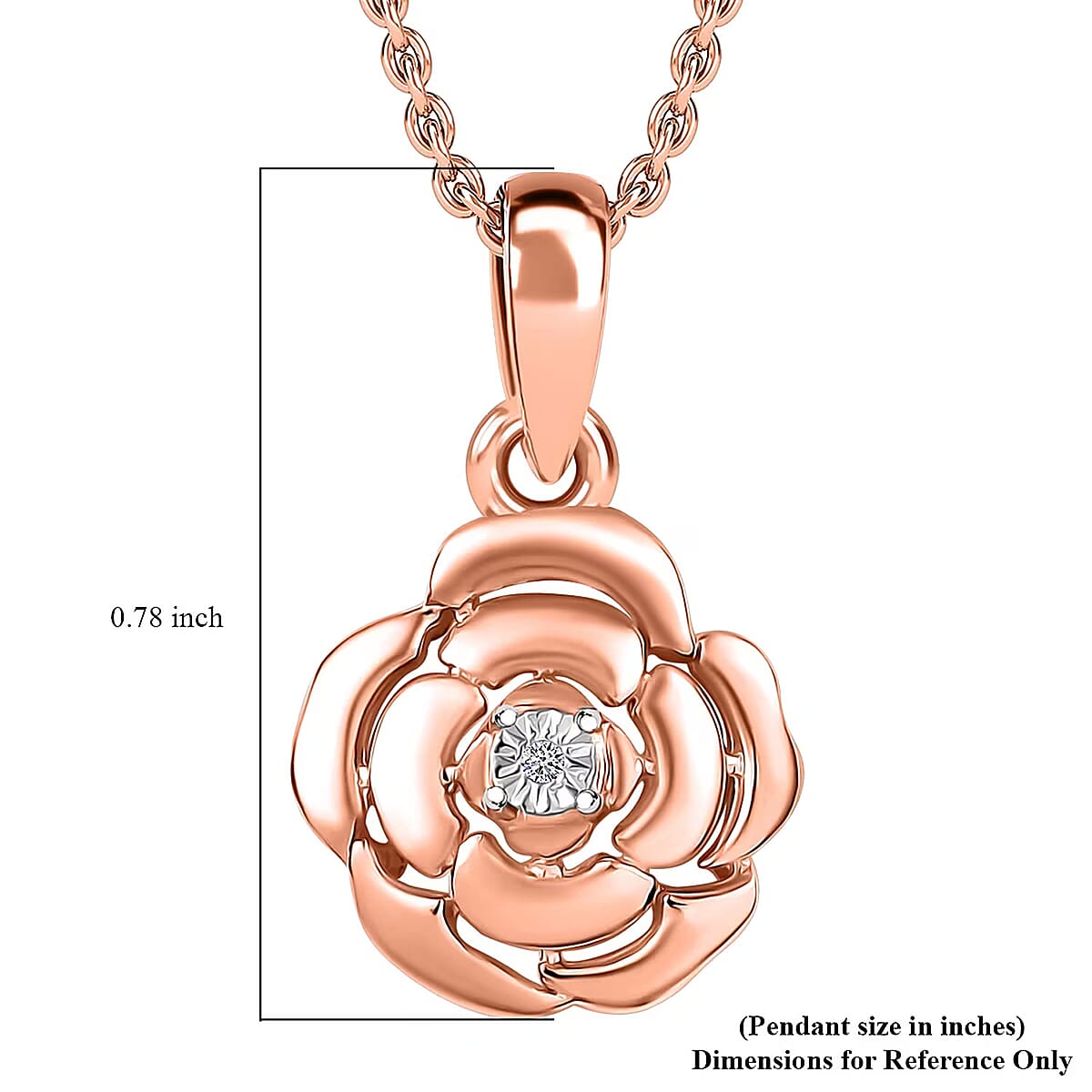 Diamond VS Accent Floral Pendant in 18K Rose Gold Over Sterling Silver with Stainless Steel Necklace 20 Inches image number 6