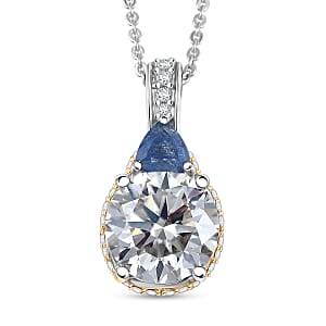 D'Joy Heart and Arrow Cut Moissanite and Masoala Sapphire (D) 4.70 ctw Pendant Necklace in 18K Vermeil YG and Rhodium Over Sterling Silver 20 Inches