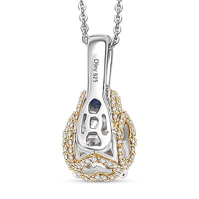 D'Joy Heart and Arrow Cut Moissanite and Masoala Sapphire (D) 4.70 ctw Pendant Necklace in 18K Vermeil YG and Rhodium Over Sterling Silver 20 Inches