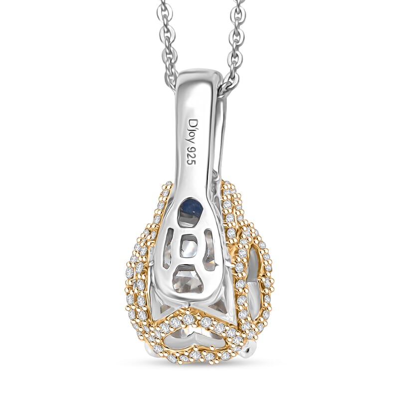 D'Joy Heart and Arrow Cut Moissanite and Masoala Sapphire (D) 4.70 ctw Pendant Necklace in 18K Vermeil YG and Rhodium Over Sterling Silver 20 Inches
