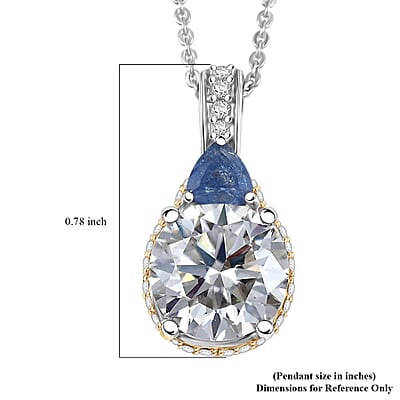 D'Joy Heart and Arrow Cut Moissanite and Masoala Sapphire (D) 4.70 ctw Pendant Necklace in 18K Vermeil YG and Rhodium Over Sterling Silver 20 Inches