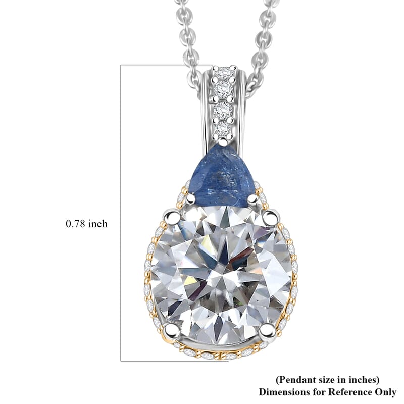 D'Joy Heart and Arrow Cut Moissanite and Masoala Sapphire (D) 4.70 ctw Pendant Necklace in 18K Vermeil YG and Rhodium Over Sterling Silver 20 Inches